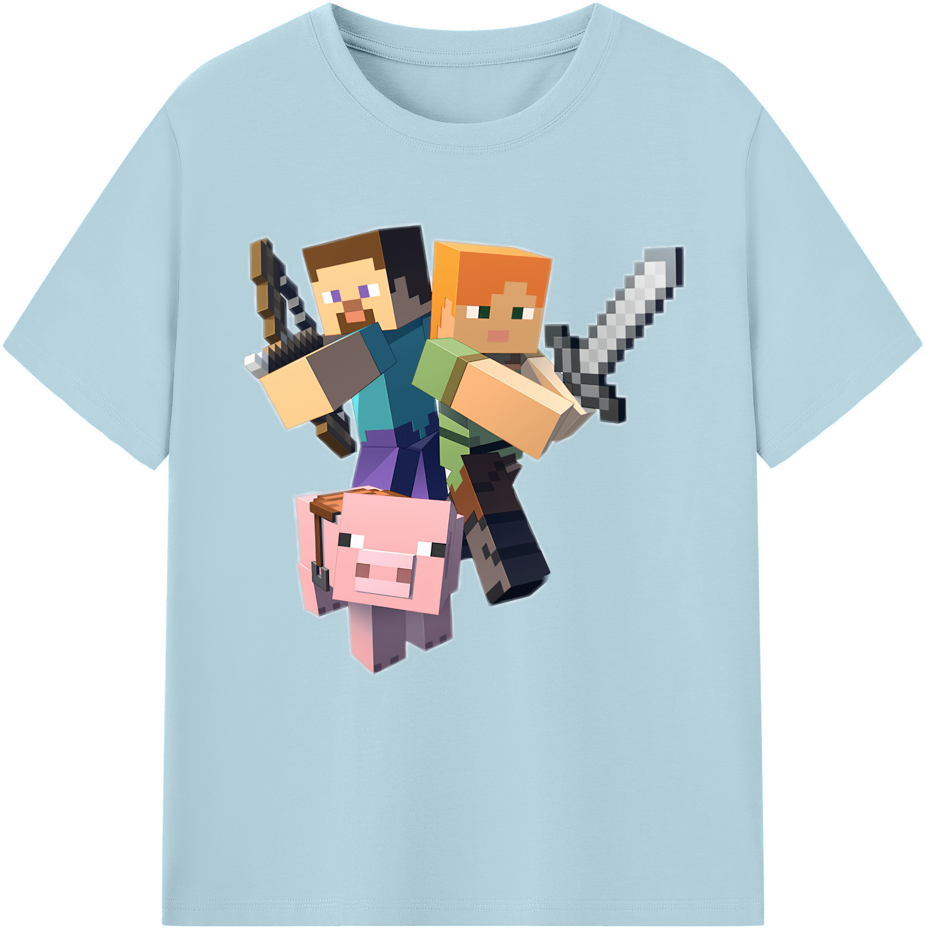 （画像用） マインクラフト ブロックの世界 Minecraft MC Block world 綿100％半袖Tシャツ（フロントプリント）